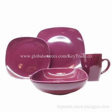 Fine Stoneware 16-piece Color Glazed Dinner Set in Square-shape, Multicolor